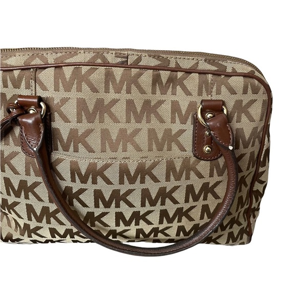 Michael Kors MK Signature Large Satchel Brown & Tan Jacquard Bag - Picture 10 of 15